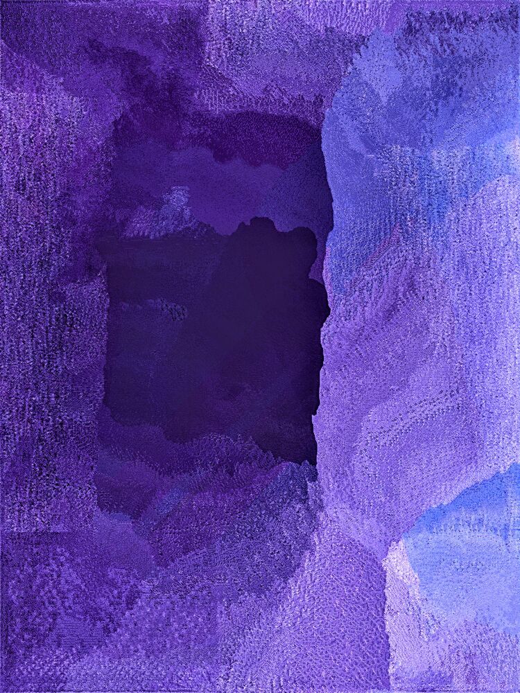 A purple and blue image, with a darker part in the center, as if you’re peering into a crystal cave